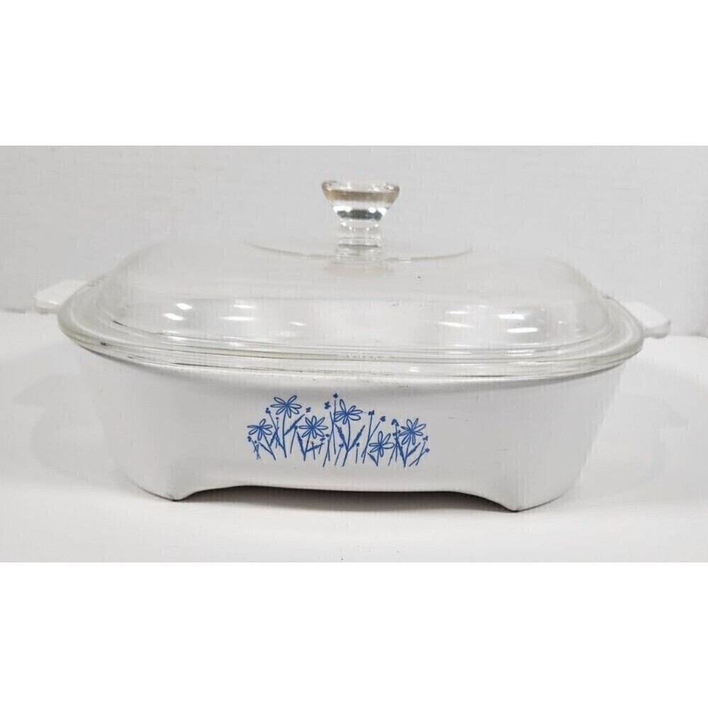 Corning Sears BLUE DAISY Microwave Browning Dish 8"x 8"x2" 8467310 w/Lid